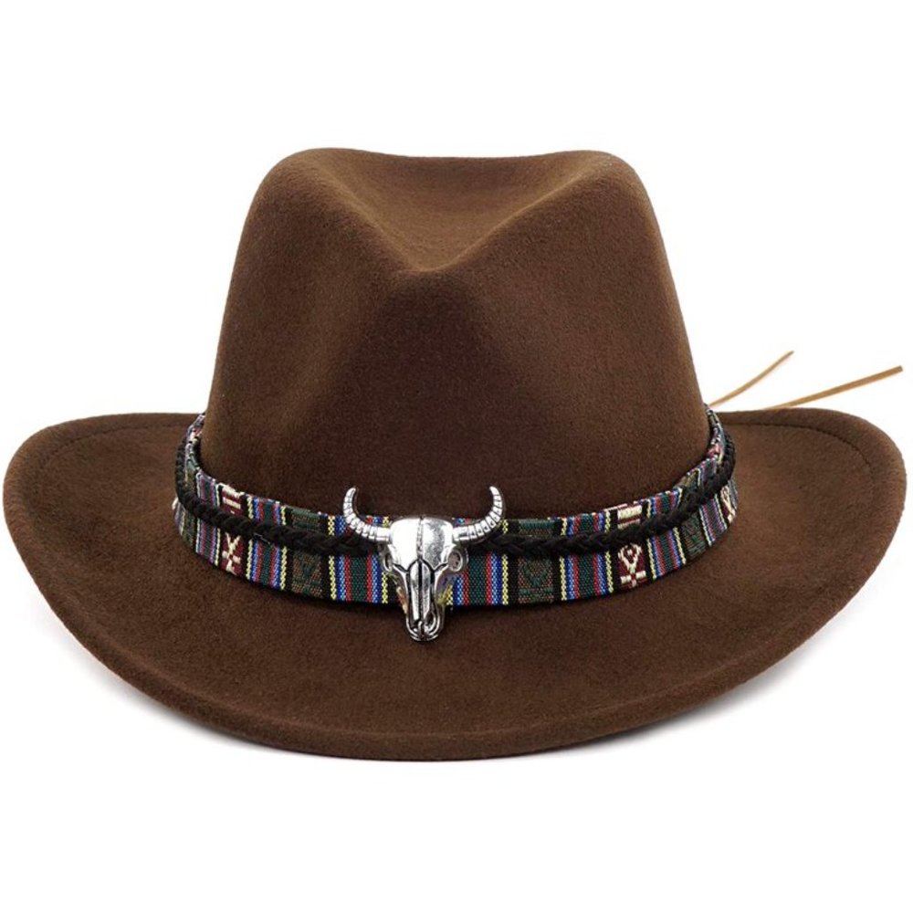 Brown Western Cowboy, Cowgirl Hat, Multicolor Bull Strap, Men‎ Women, One Size